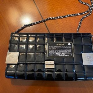 Chanel classic Clutch bag . Pre loved . Authentic. Black patent leath…